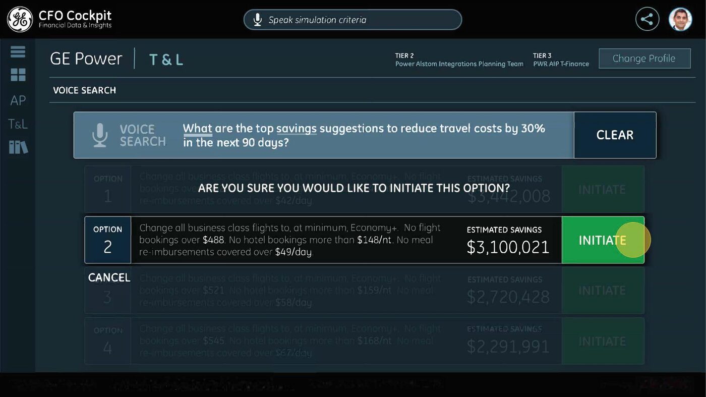 CFO Cockpit voice-driven simulation