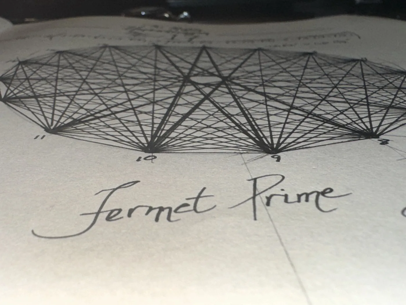 Close-up of the words Fermat Prime and the artist's signature