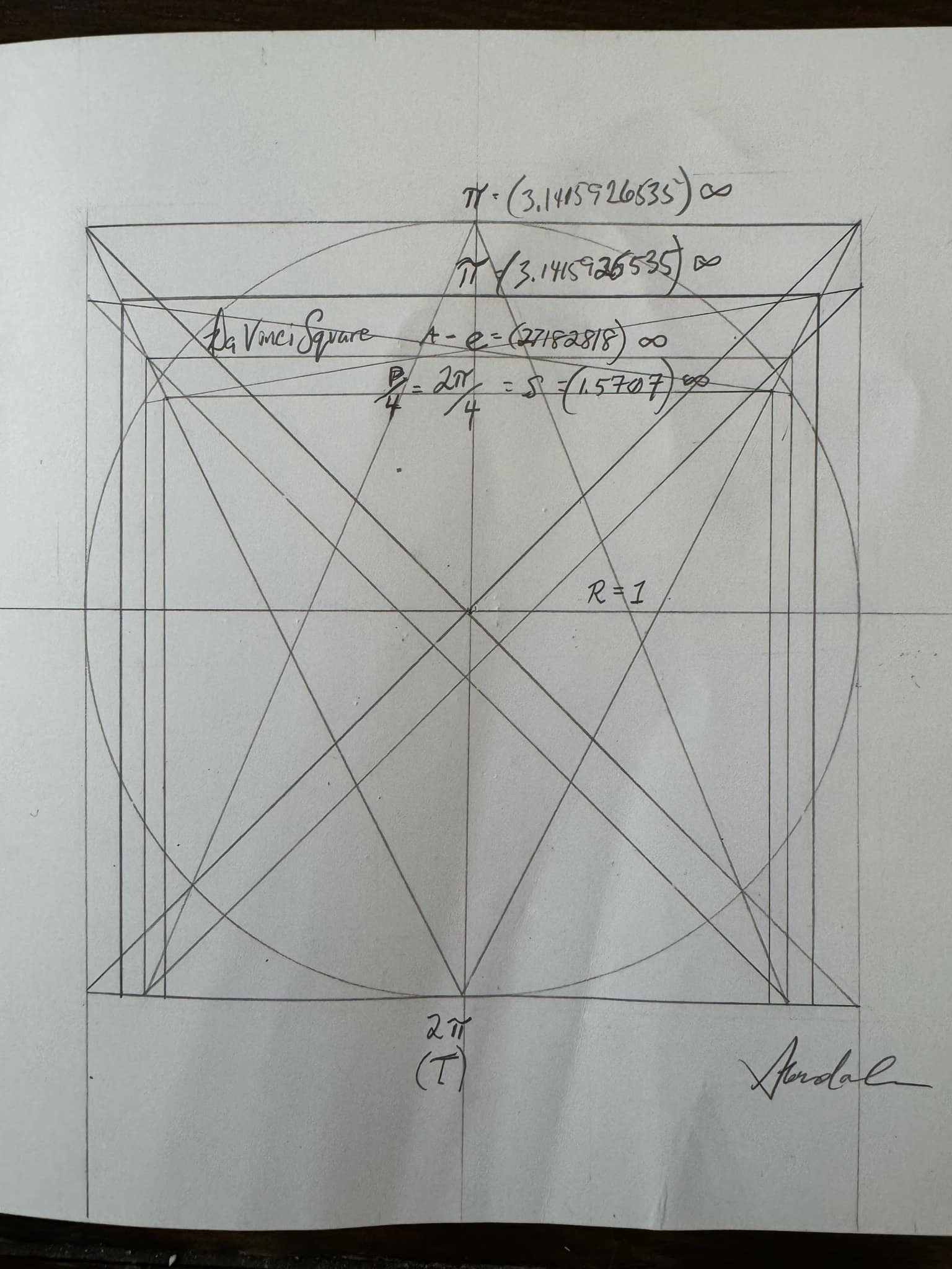 Second detail of the Leonardo quadrature study — rectangle and geometric mean